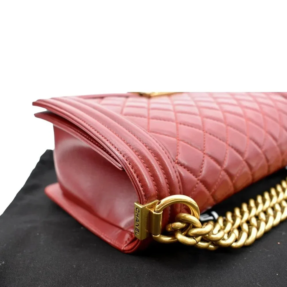 CHANEL  Medium Boy Flap Calf Leather Shoulder Bag Red - Picture 6 of 14
